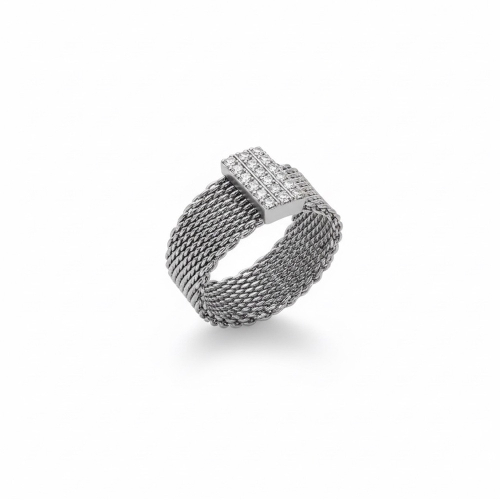Silver Mesh Rhinestone Ring - Picture 1 of 4